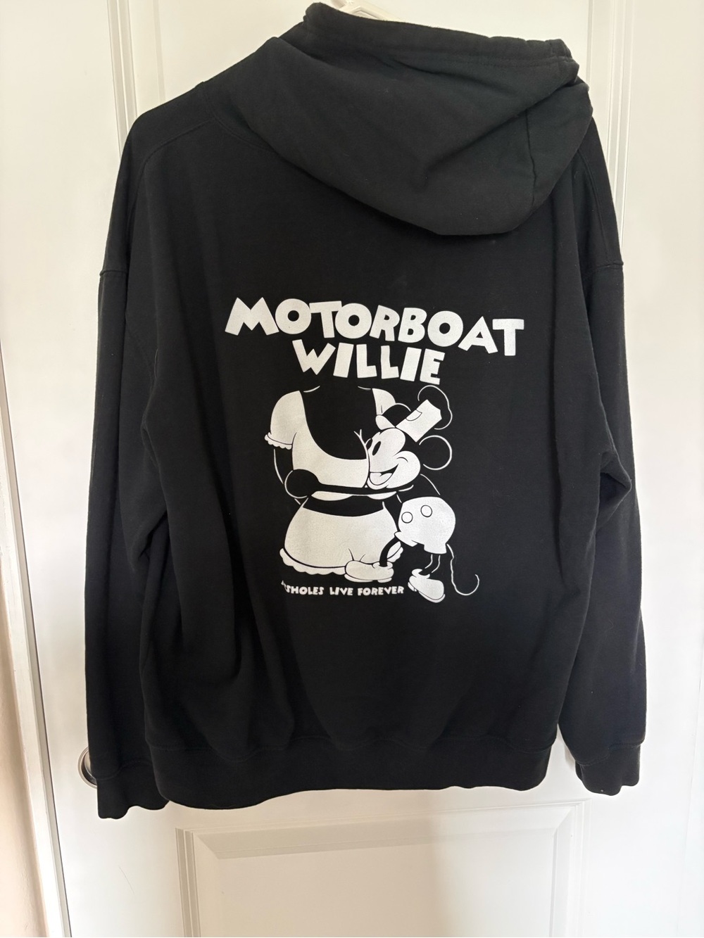 Assholes Live Forever Motorboat Willie Black Graphic Hoodie Sweatshirt